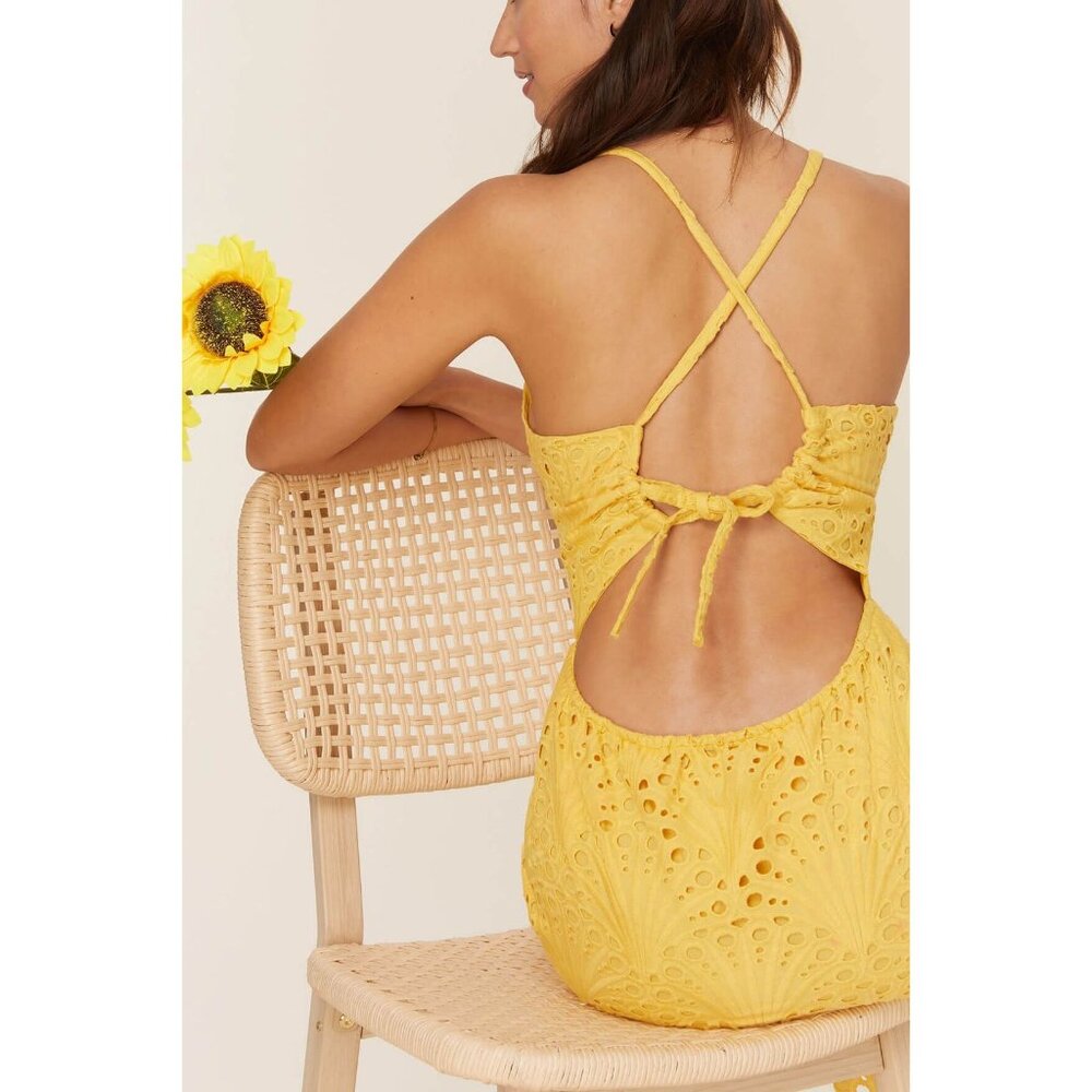 Andie Swim The Roatan Midi Dress Womens Small Pineapple Cotton Eyelet Lace Lined - Picture 8 of 16